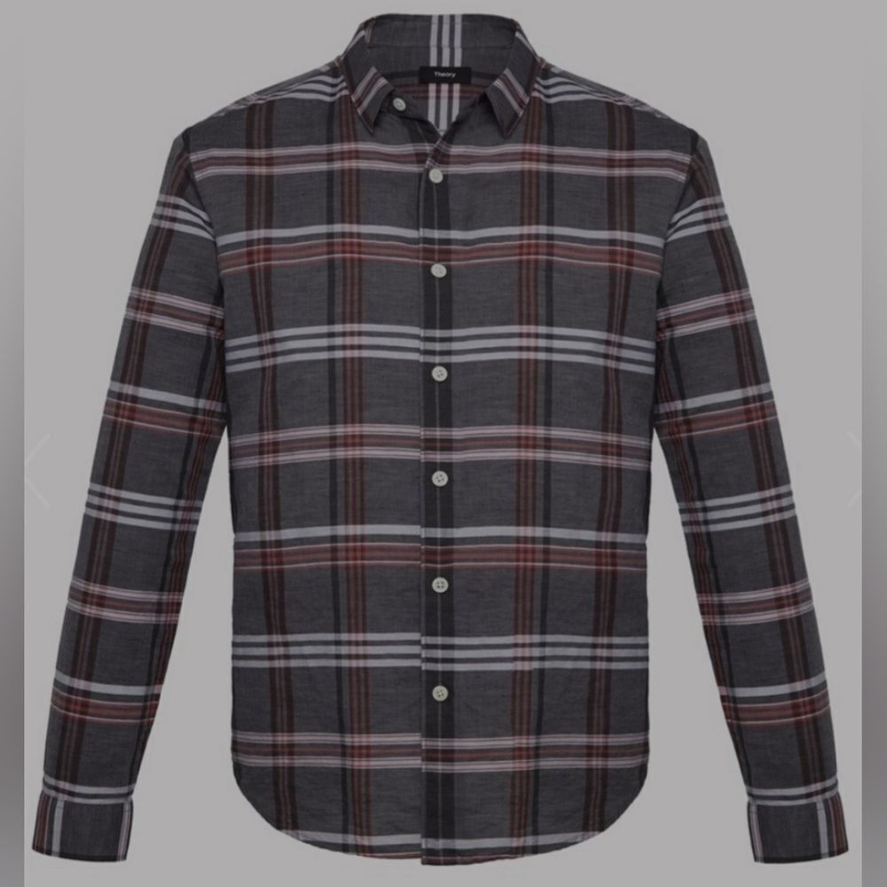 Theory Men's linen  Relaxed Madras Shirt size L